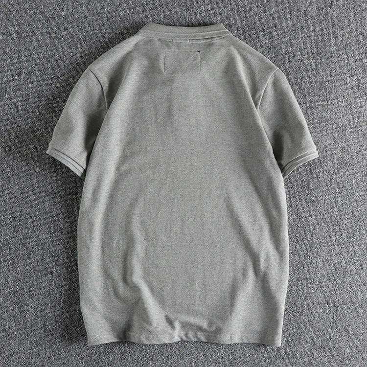 T-shirt rétro américain à manches courtes pour hommes, Polo à revers de couleur unie, à la mode, 100% coton, hauts d'affaires décontractés