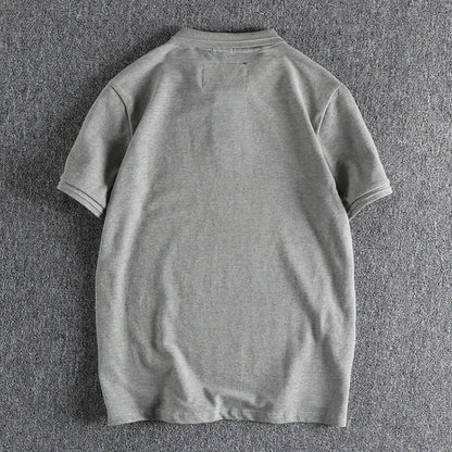 T-shirt rétro américain à manches courtes pour hommes, Polo à revers de couleur unie, à la mode, 100% coton, hauts d'affaires décontractés