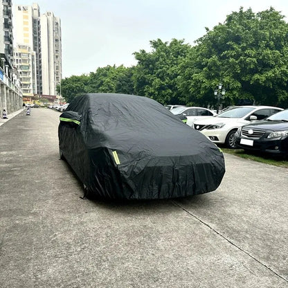 Juste de voiture noire extérieure complète, pare-soleil automatique, protection anti-poussière avec bandes de coulée, universelle pour URA, berline arrière, SUV