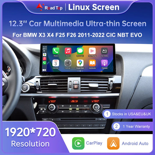 Écran tactile multimédia Ultra fin de 12.3 pouces, pour BMW X3 F25 X4 F26 2011 – 2022, affichage Carplay sans fil, lecteur d'autoradio Android Auto