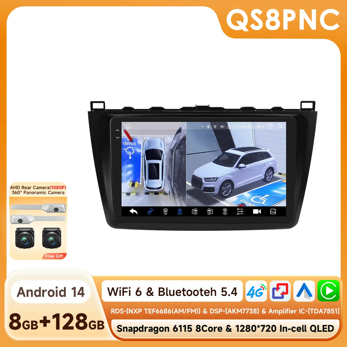Hizpo Android 14 pour Mazda 6 2007 - 2012 lecteur multimédia de voiture Navigation GPS Radio Carplay Navi 360 caméra 4G No 2 Din 2din DVD