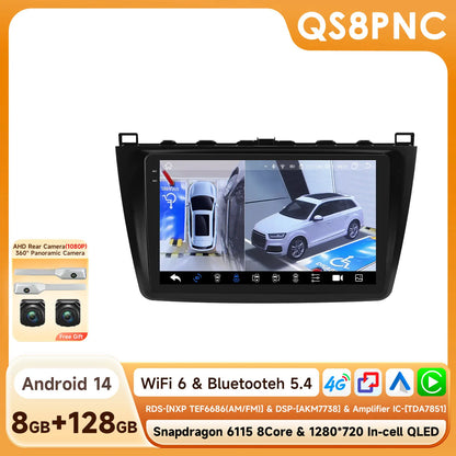 Hizpo Android 14 pour Mazda 6 2007 - 2012 lecteur multimédia de voiture Navigation GPS Radio Carplay Navi 360 caméra 4G No 2 Din 2din DVD