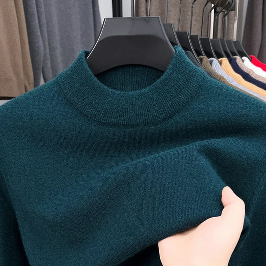 Pull en tricot demi-col roulé pour homme, sweat-shirt à col montant, couleur unie, de marque, décontracté, nouvelle collection automne/hiver