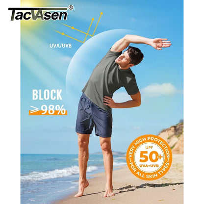 TACVASEN UPF 50 + UV chemise hommes col rond manches courtes basique été t-shirt style décontracté salle de sport Fitness course natation séchage rapide t-shirt hauts