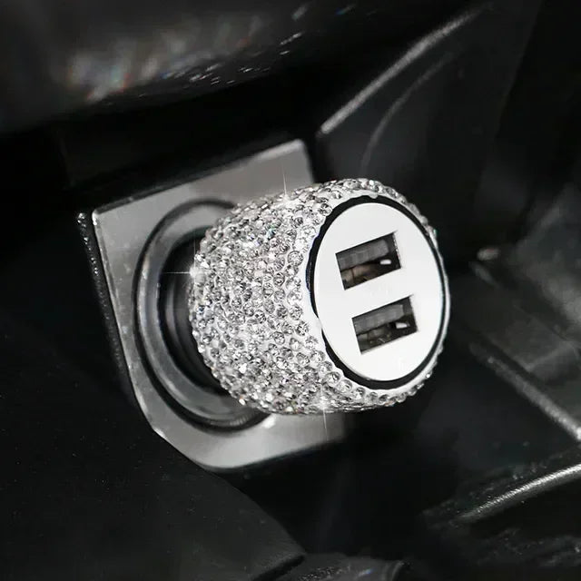 Chargeur de voiture USB rose cristal diamant 5V 2,1 a, double Port, adaptateur de charge rapide, câble 3 en 1 pour IPhone Samsung Huawei