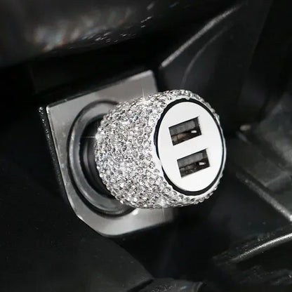Chargeur de voiture USB rose cristal diamant 5V 2,1 a, double Port, adaptateur de charge rapide, câble 3 en 1 pour IPhone Samsung Huawei