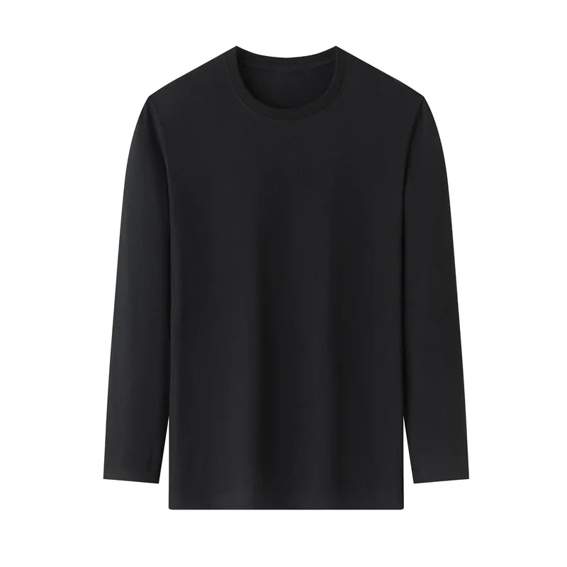 T-Shirt à manches longues et col rond pour hommes, couleur unie, en coton, confortable, respirant, haut décontracté, différentes couleurs, été