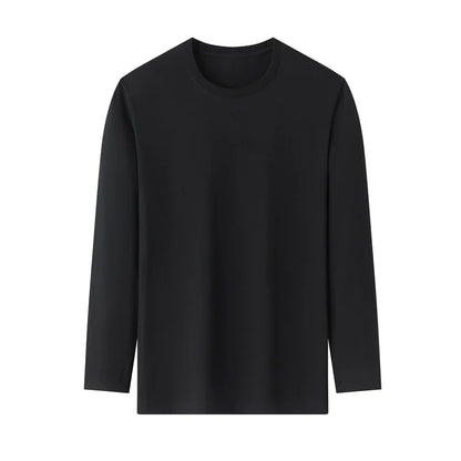 T-Shirt à manches longues et col rond pour hommes, couleur unie, en coton, confortable, respirant, haut décontracté, différentes couleurs, été
