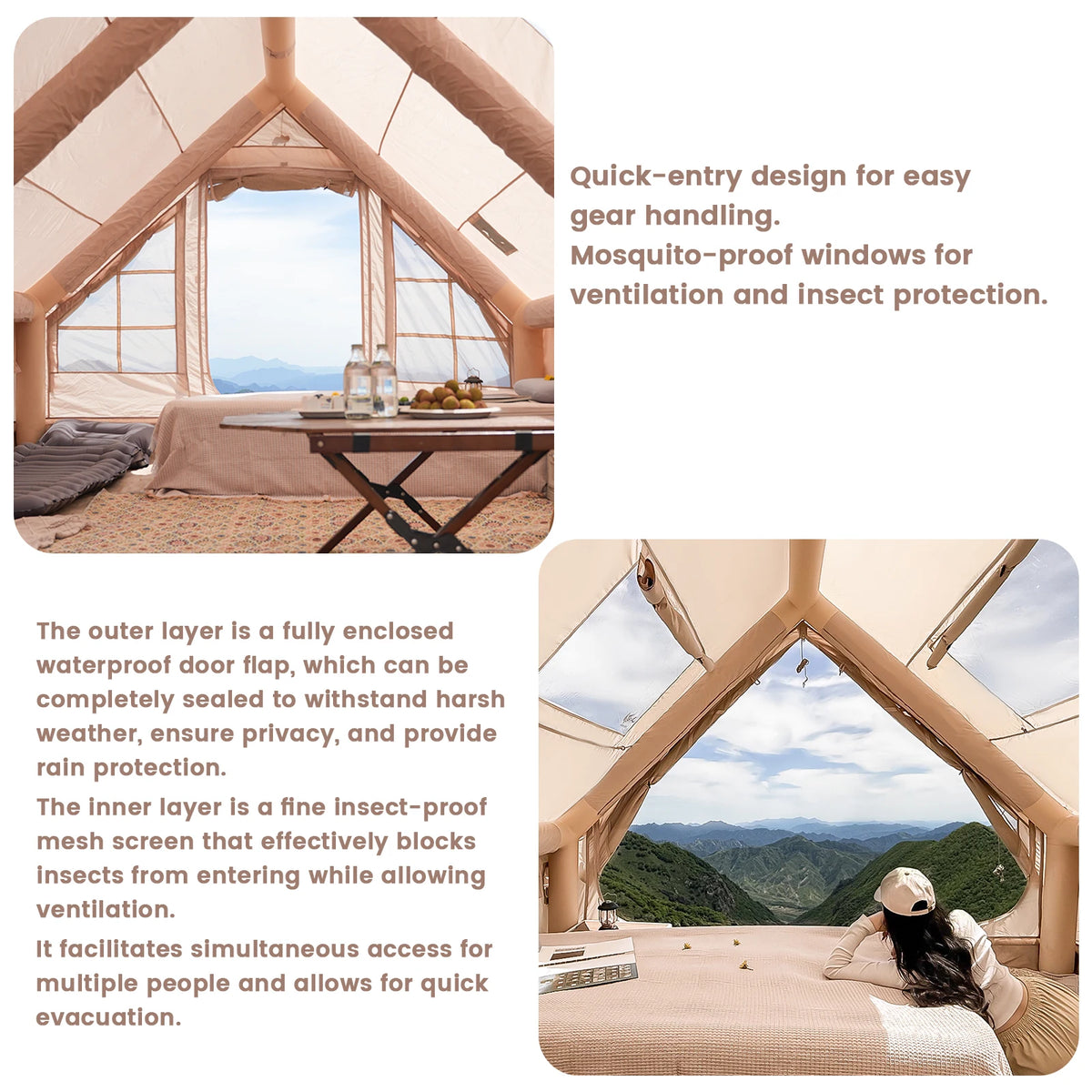 Tente de camping gonflable PAKICETUS pour 4 à 8 personnes avec fenêtres, tente de camping portable résistante à l'eau