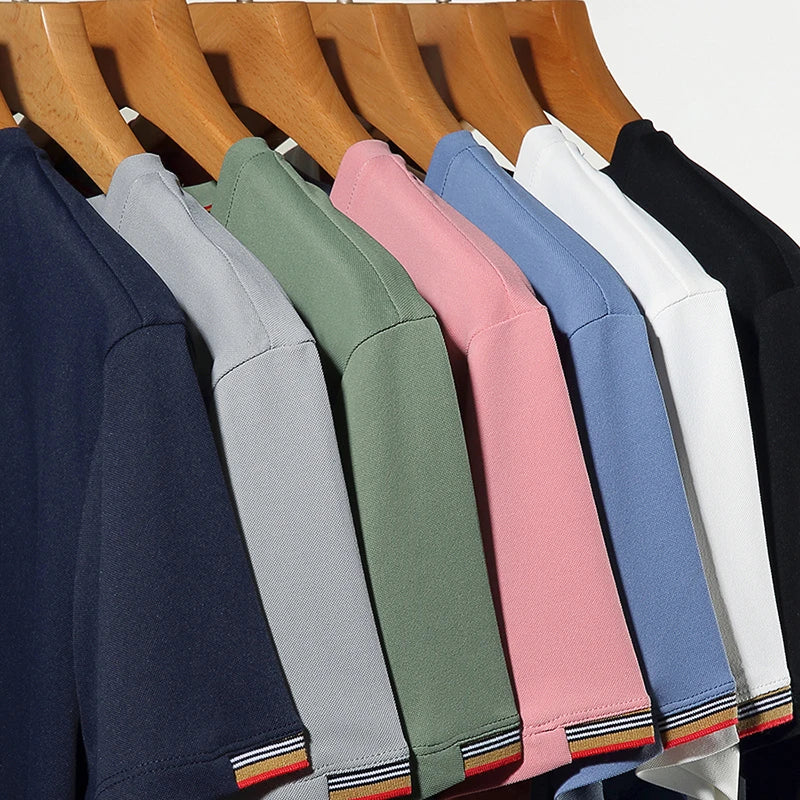 T-shirt à Manches Courtes pour Homme, Col Rond, Solide, avec Poignets Brodés, à la Mode, Confortable, Respirant et artificiel astique