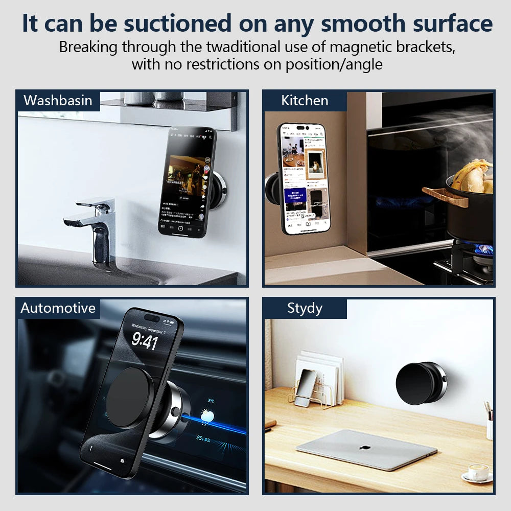 Support de voiture magnétique sous vide électrique pour téléphone portable 360 °   Rotation Forte Ventouse pour iPhone 14 15 16 Support mains libres