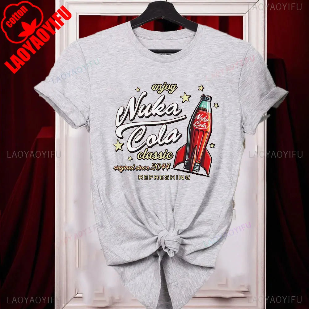 تيشيرت Nuka Cola Fallout للجنسين من القطن الناعم، تي شيرت مضحك، تي شيرت أحمر عتيق 2044، تي شيرت علوي، هدية للمعجبين، ملابس رجالية، هاراجوكو