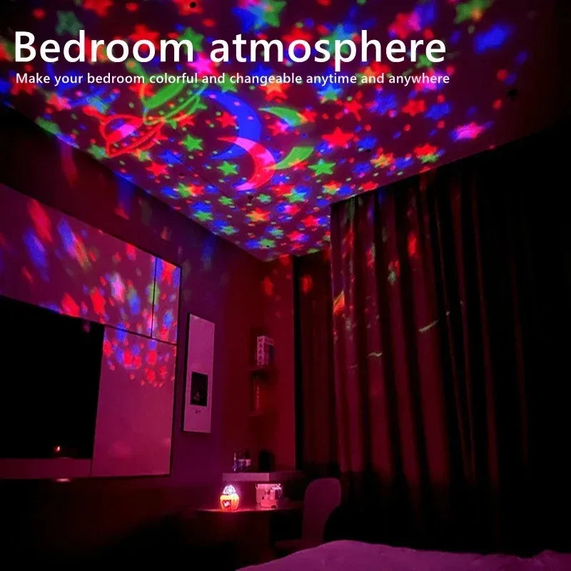Projecteur LED Ciel Étoilé RGB Galaxie Lampe d'Ambiance Projection Noël Halloween Télécommande 7 Couleurs Rotation Automatique Maison