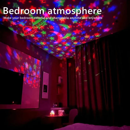 Projecteur LED Ciel Étoilé RGB Galaxie Lampe d'Ambiance Projection Noël Halloween Télécommande 7 Couleurs Rotation Automatique Maison