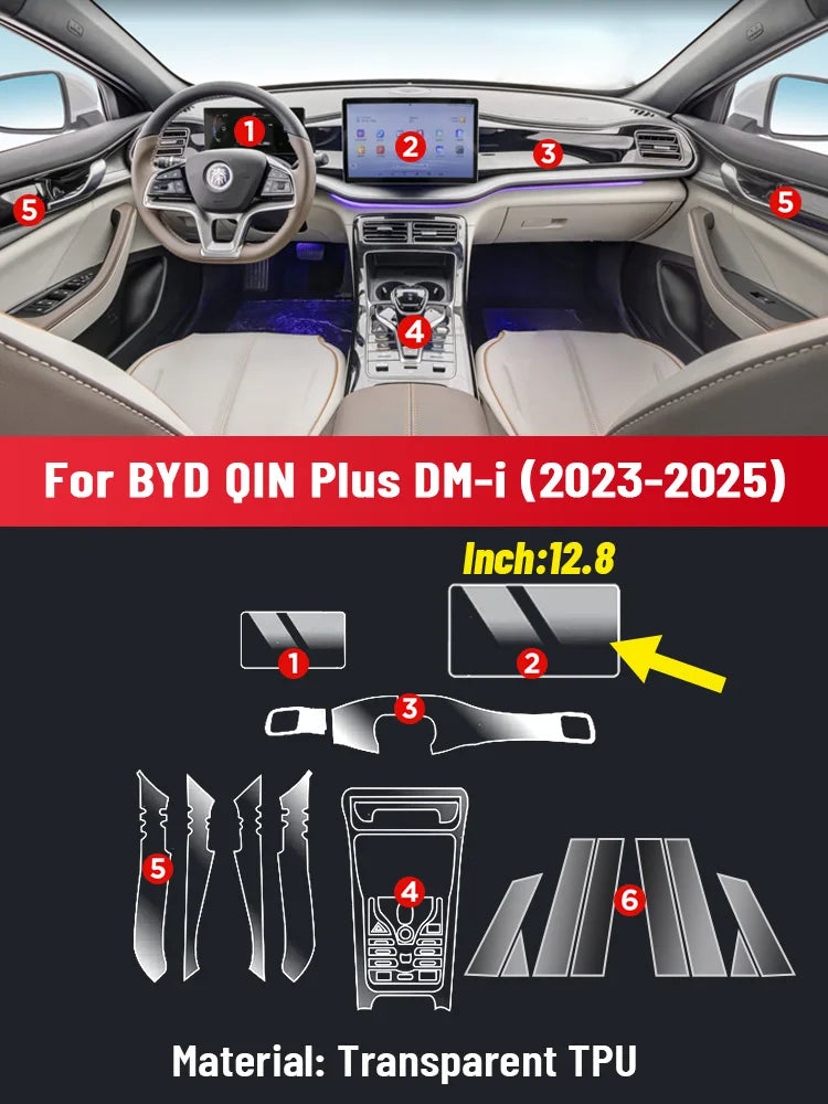 Film Transparent en TPU pour Console centrale de voiture BYD QIN PLUS 2024 2025, panneau multimédia de Navigation, protection anti-rayures, Film intérieur