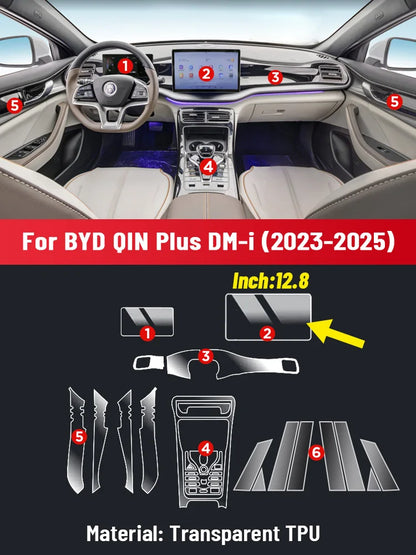 Film Transparent en TPU pour Console centrale de voiture BYD QIN PLUS 2024 2025, panneau multimédia de Navigation, protection anti-rayures, Film intérieur
