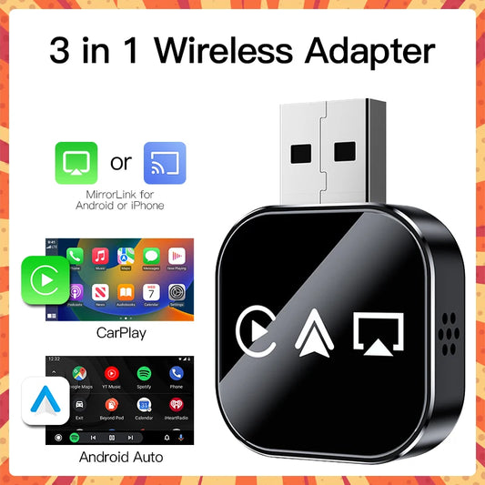 Adaptateur de liaison miroir automatique CarPlay Android Auto sans fil 3 en 1, filaire instantané vers sans fil, Plug and Play pour jeu de voiture filaire, 2026
