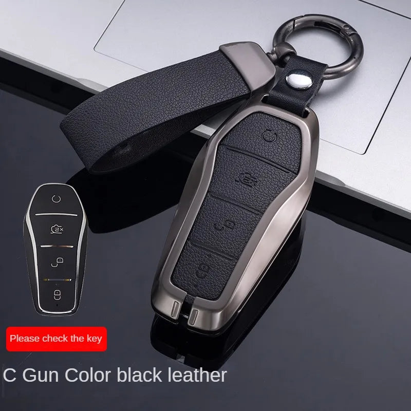 Étui pour clé pour BYD Song Plus Atto 3 Han EV Tang DM Qin joint dauphin cuir métal porte-clés à distance porte-clés accessoires de voiture