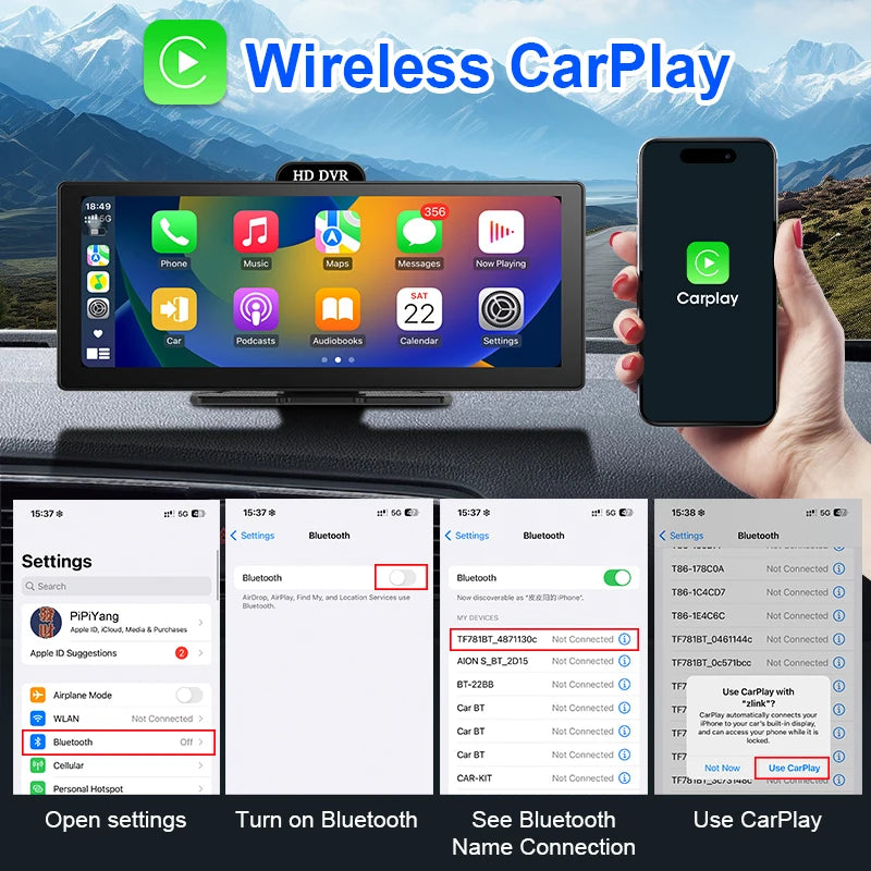 Develuck nouveau 11.26 ''4K voiture DVR sans fil CarPlay Android Auto lecteur multimédia IPS écran tactile Bluetooth enregistreur vidéo FM AUX