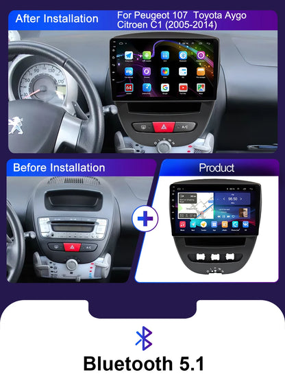 LEHX-Autoradio L6 Pro, Android 14, 2 Din, Stéréo, CarPlay, Limitation de Courant, GPS, pour Voiture KIT 107, Toyota Aygo, Cristaux en C1 (2005-2014)