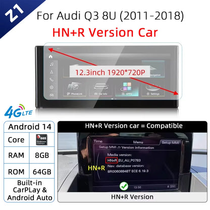 Android 14 sans fil CarPlay pour Audi Q3 8U 2011-2018 écran tactile Navigation WiFi DSP multimédia lecteur Radio accessoires