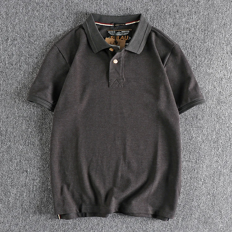 T-shirt rétro américain à manches courtes pour hommes, Polo à revers de couleur unie, à la mode, 100% coton, hauts d'affaires décontractés