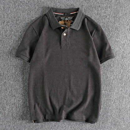 T-shirt rétro américain à manches courtes pour hommes, Polo à revers de couleur unie, à la mode, 100% coton, hauts d'affaires décontractés
