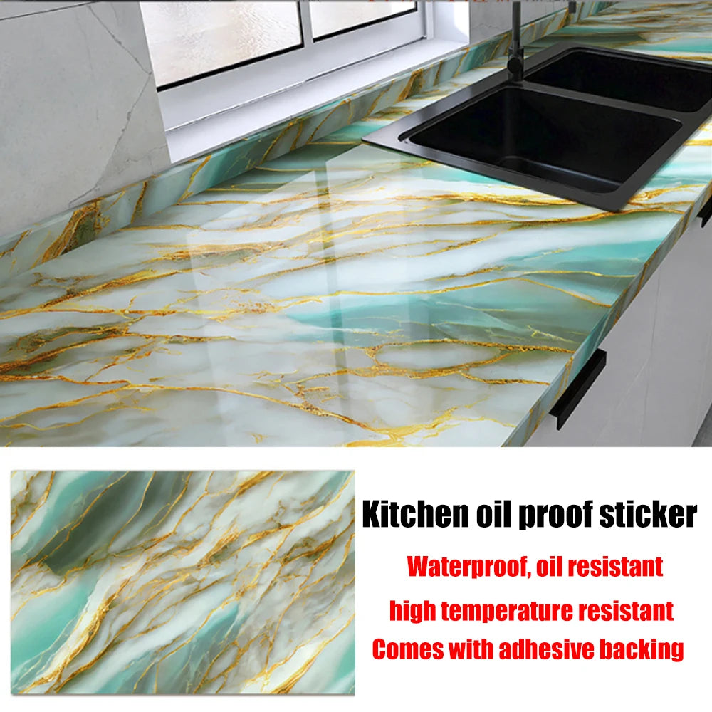 Autocollants muraux en marbre résistants à l'huile pour cuisine, 40cm, papier peint auto-adhésif résistant aux taches, haute température, décoration de la maison