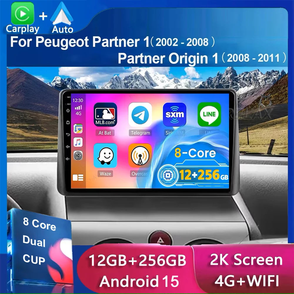 Android 15 autoradio Carplay pour Peugeot Partner 1 2002 - 2008 Partner origine 1 2008-2011 Android Auto lecteur multimédia stéréo