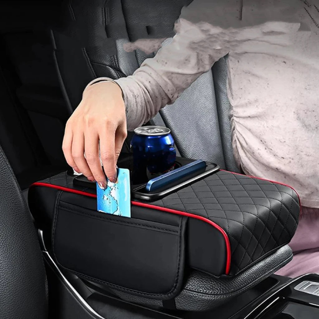Coussin de repose-bras pour console centrale de voiture, housse de coussin de repose-bras avec 2 porte-gobelets, protection de coussin de repose-bras toutes saisons pour voiture