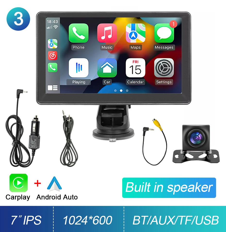 Écran tactile Portable 7 pouces IPS CarPlay Android Auto autoradio lecteur vidéo multimédia GPS Navigation Wifi caméra de recul