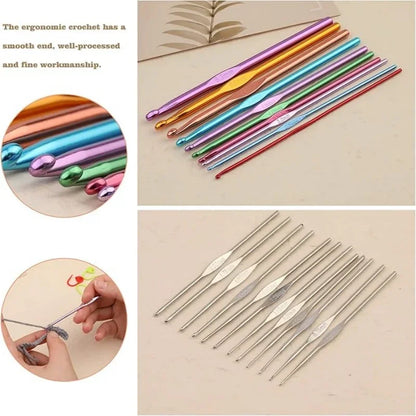 Ensemble de 54 aiguilles à crochet, aiguilles à tricoter, aiguilles émoussées, kit de marqueurs de mailles avec étui de rangement, outils de tricot à la main DIY