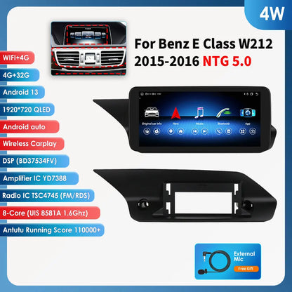 Autoradio Android 13 de 10.25 Pouces avec Lecteur de Limitation 4G Carplay, pour Mercedes Benz W212 Classe E NTG 4.0 4.5 5.0 E200 E230 E260 E300 S212