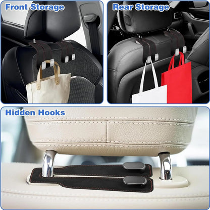 Crochet en cuir pour rangement intérieur de véhicule, 2 pièces, support de téléphone intérieur de voiture, appui-tête de véhicule, cintre de sac pour un rangement pratique de voyage