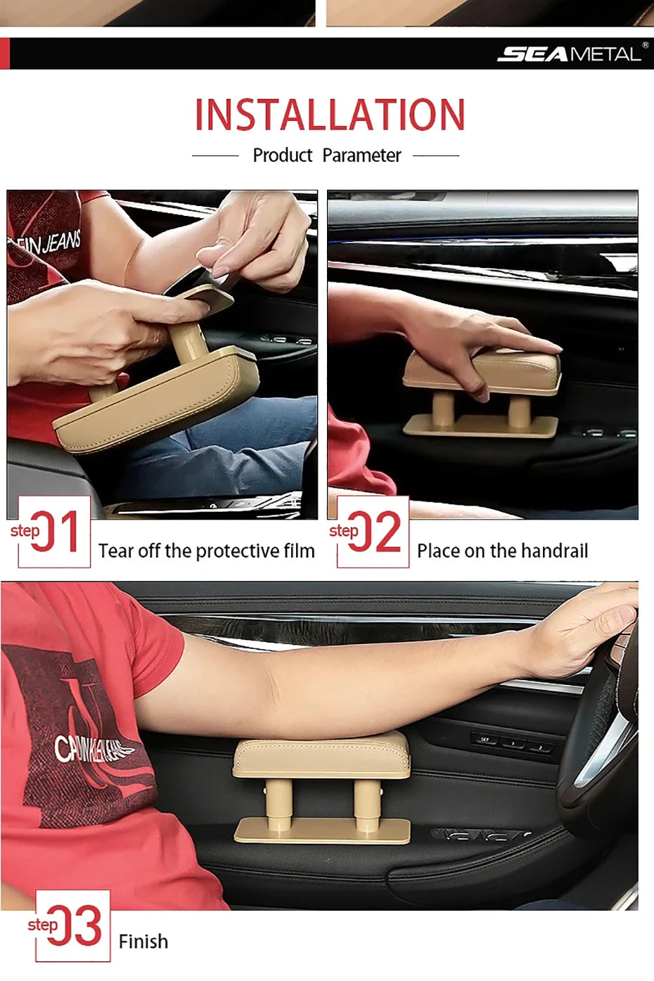 SEAMETAL – coussin d'accoudoir de porte de voiture, hauteur réglable, coussin de Support de coude, tapis de protection intérieur universels en cuir PU