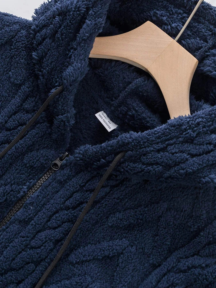Sweat à capuche en polaire pour homme, vêtements de loisirs quotidiens, mode printemps 2026, couleur unie, veste à capuche en fourrure, cardigan décontracté en tricot ample pour homme