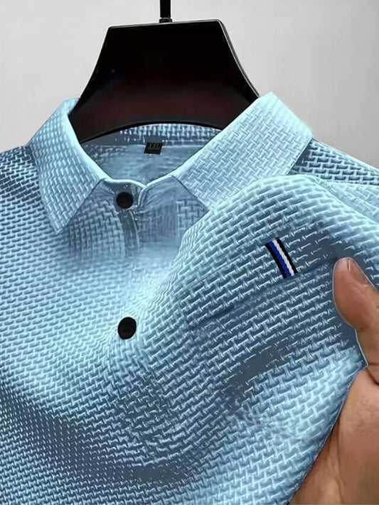 POLO d'été avec poche à revers en soie glacée, T-shirt à manches courtes pour hommes, haut de vêtements pour hommes