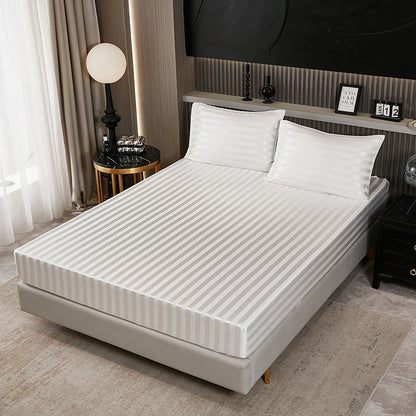 Satin-injFitted-طقم ملاءات سرير كوين، رمادي، ناعم، مبرد، جيب عميق، أطقم مفروشات، مخطط، سادة، غطاء مرتبة