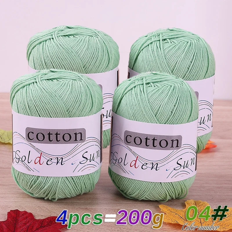 200 g de fil de coton pur 100 %, fil au crochet moyen-fin, fait à la main pour tricoter des pulls, des gilets, des chapeaux et des petites couvertures. Fil de coton moyen-fin, 1 pièce = 4 pièces = 200 grammes