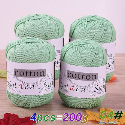 200 g de fil de coton pur 100 %, fil au crochet moyen-fin, fait à la main pour tricoter des pulls, des gilets, des chapeaux et des petites couvertures. Fil de coton moyen-fin, 1 pièce = 4 pièces = 200 grammes