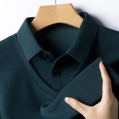 Polo à manches longues pour hommes, décontracté et à la mode, couleur unie, faux deux pièces, Business, toutes saisons, haut polyvalent, nouvelle collection 2025