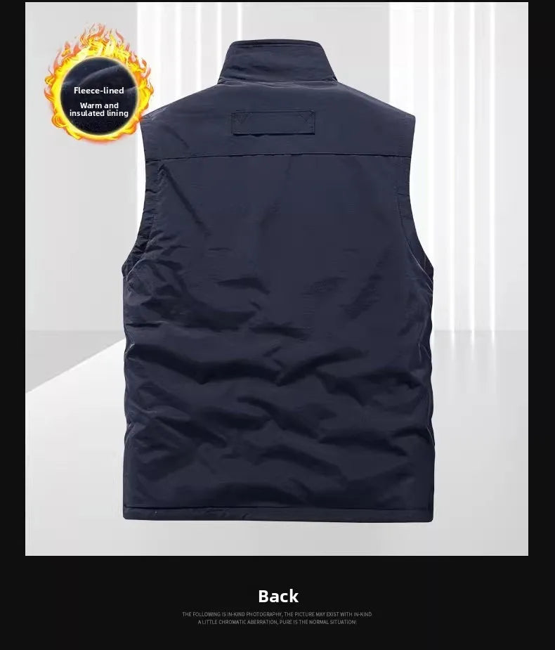 Gilet de sport d'extérieur en polaire épaisse pour homme, réversible, décontracté, coupe ample, fermeture éclair, couleur unie, automne-hiver