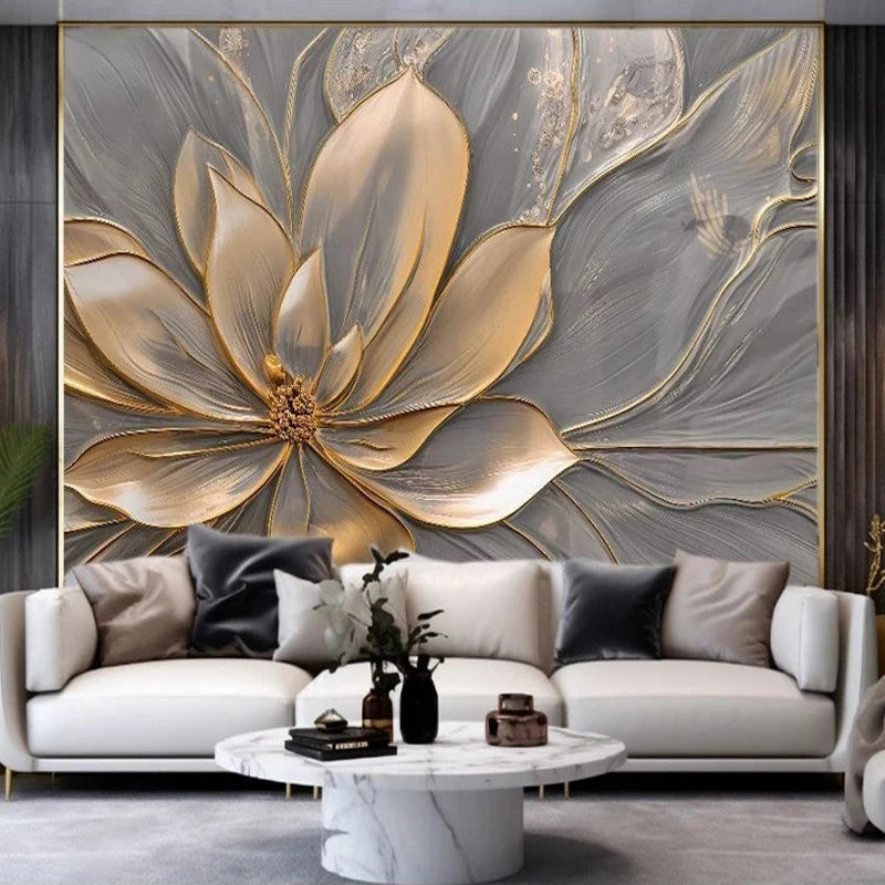 Papier peint photo personnalisé de grande taille, fleurs en relief 3D, papier peint mural, salon, toile de fond de canapé, peinture d'art moderne, décoration d'intérieur
