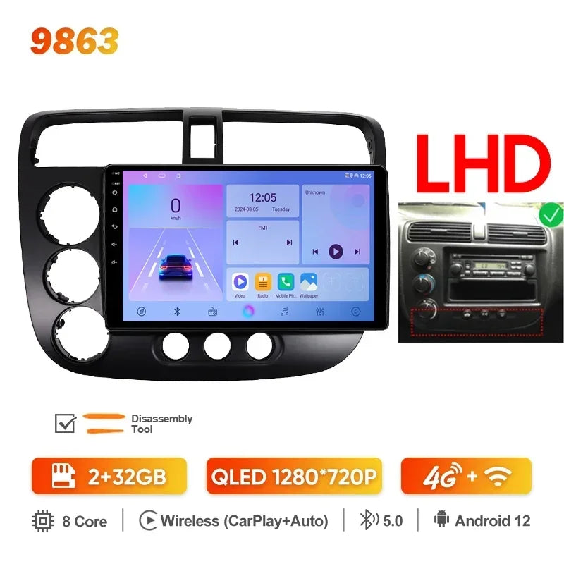 MAMSM-Autoradio pour Honda Civic 7, LHD, RHD, 2000-2006, Android 13, Limitation, Lecteur vidéo, GPS, 4G, Carplay, Auto Stereo, Head Unit