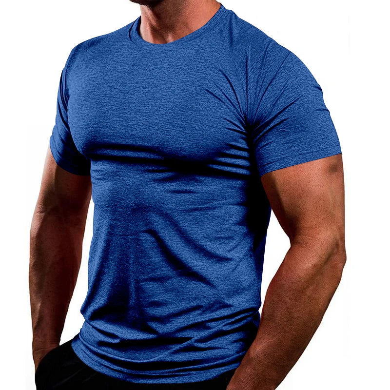 T-shirt slim respirant à séchage rapide pour homme, style Europe et États-Unis, haut de fitness, vêtements de sport, document solide, été, nouveau, 2024