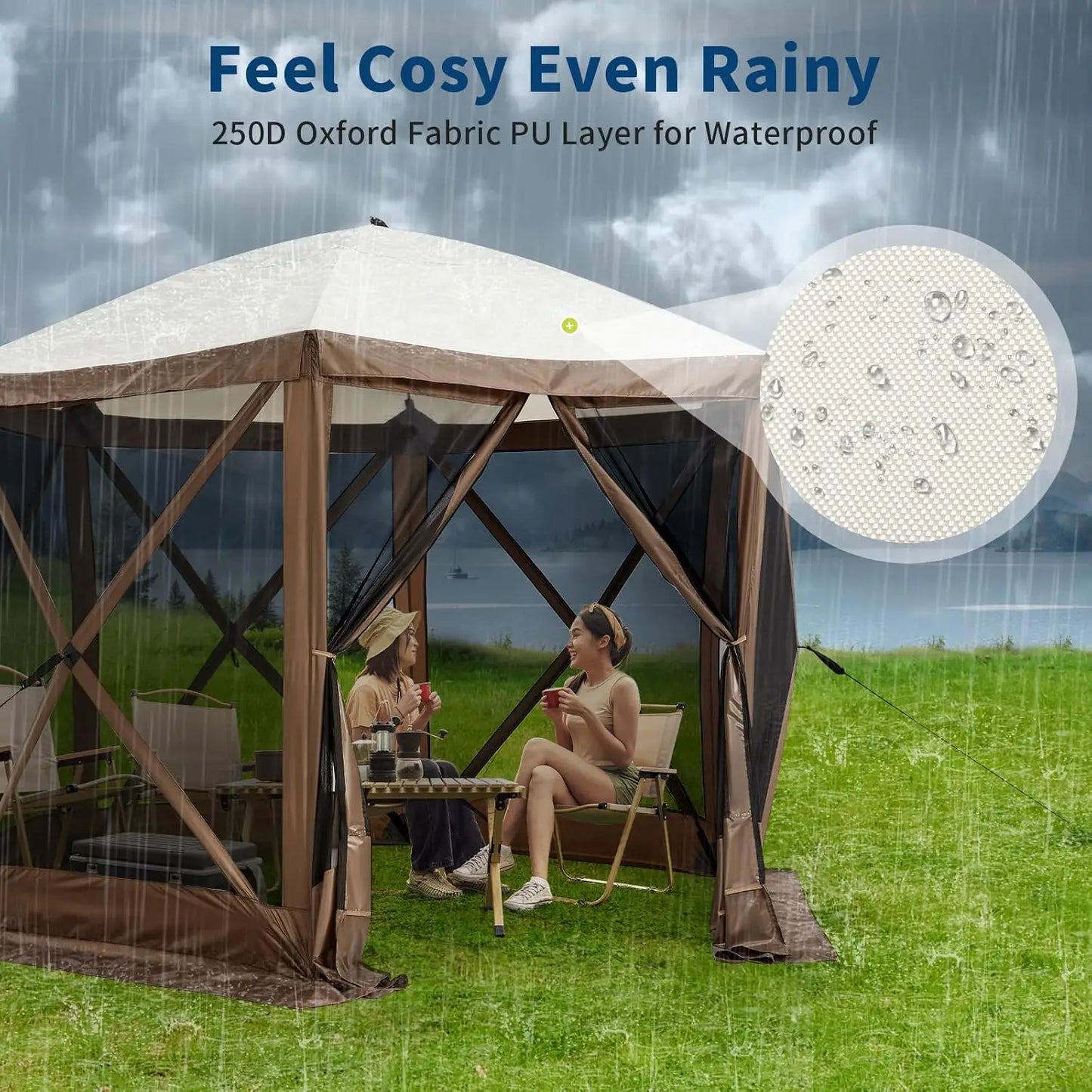 Tente de réception pop-up Garvee 8x8 pieds avec moustiquaire, abri extérieur portable instantané à 6 côtés, imperméable, avec sac de transport, idéale pour le camping, la plage, la terrasse et les fêtes en extérieur