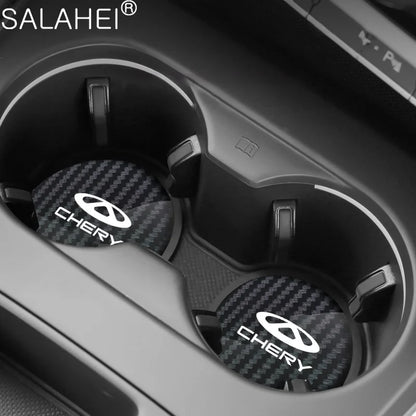 Tapis universel antidérapant pour tasse d'eau de voiture, 2 pièces, dessous de verre en Fiber de carbone pour Chery Tiggo 2 3 4 7 8 Pro T3 3X IQ A3 amulette Fulwin Arrizo