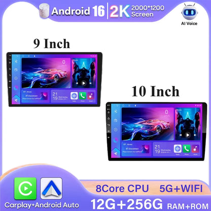 Android 16 universel 9/10 pouces autoradio CarPlay autoradio Android Auto GPS lecteur multimédia 2 DIN WiFi lecteur QLED écran BT