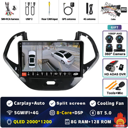 Android 15 Carplay Auto pour Ford Figo 2015 2016 2017 2018 autoradio 4G WIFI lecteur multimédia srereo Navigation vidéo 360 caméra
