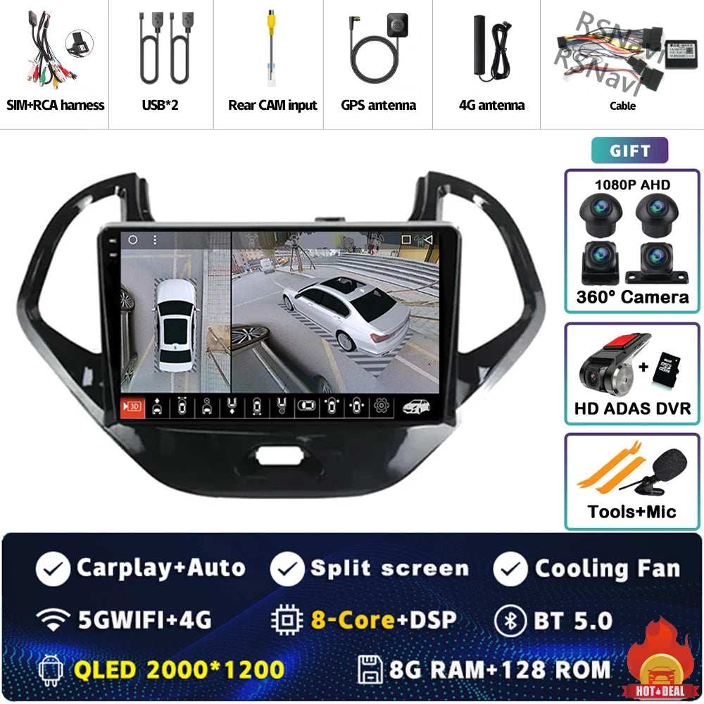 Android 15 Carplay Auto pour Ford Figo 2015 2016 2017 2018 autoradio 4G WIFI lecteur multimédia srereo Navigation vidéo 360 caméra